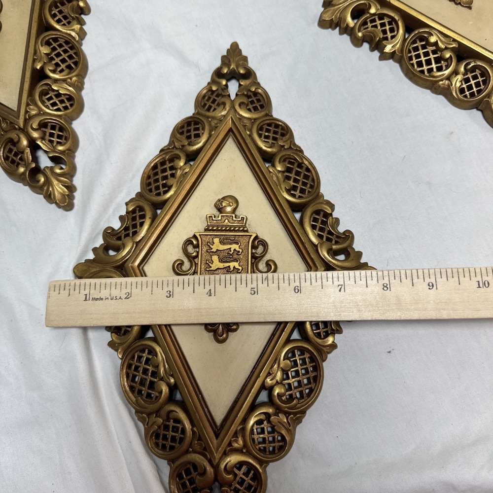 Vintage MCM SYROCO Plaques Gold Ornate Diamond Shape lot of 3 - Picture 15 of 15